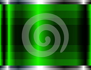 Green chrome metal 3D background, lustrous and shiny metallic design with striped pattern