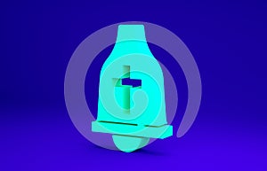 Green Church bell icon isolated on blue background. Alarm symbol, service bell, handbell sign, notification symbol