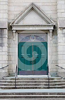 Green Church doors and steps