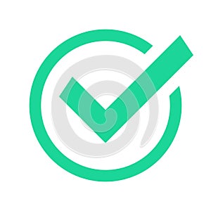 Green circle check mark. Confirmation tick marks, marked agree sign and checked confirm checks box vector icon