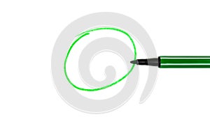 Green circle and a green marker on a white background with an empty space for text