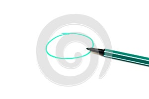 Green circle and a green marker on a white background with an empty space for text