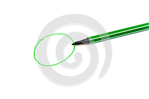 Green circle and a green marker on a white background with an empty space for text