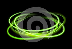 Green circle light effect background. Swirl glow magic line trail. Light effect motion