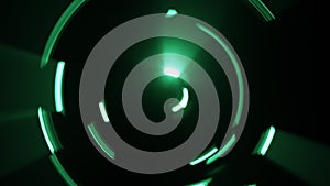 Green circle light streaks spinning futuristic background