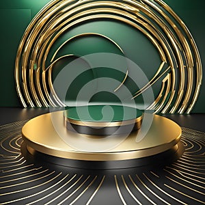 Green Circle pedestal in eleglance luxuary for product presentation Ai generated