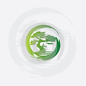 green circle zen leaf tree icon in modern design style illustration