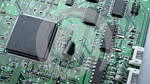 Green circuit board background of computer motherboard
