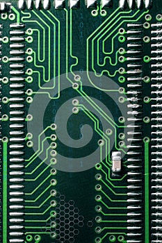 Green circuit board with binary numbers