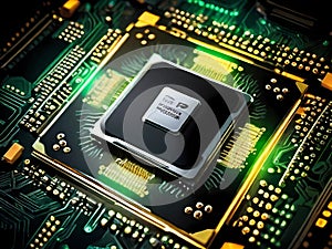 Green Circuit Board Computer With CPU Chip Background 3d Render