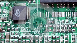 Green circuit board representative of the high tech industry and computer science