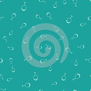 Green Circus fire hoop icon isolated seamless pattern on green background. Ring of fire flame. Round fiery frame. Vector