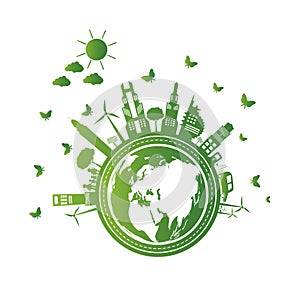 Green cities help the world with cloud with eco-friendly concept ideas.vector illustration photo