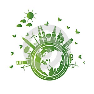 Green cities help the world with cloud with eco-friendly concept ideas.vector illustration