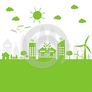 Green cities help the world with eco-friendly concept ideas. illustration