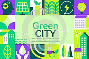 Green city banner in geometric flat style.