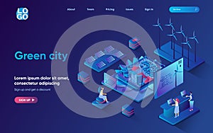 Green city concept isometric landing page