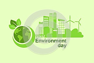 Green City Earth Planet Globe Silhouette Wind Turbine Solar Energy Panel World Environment Day