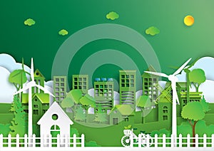 Green city of environment concept paper art style photo