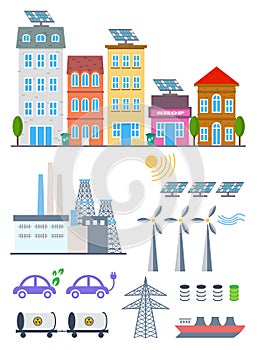 Green City Infographic set elements. Vector illustration with eco Icons. Environment, Ecology Infographic elements