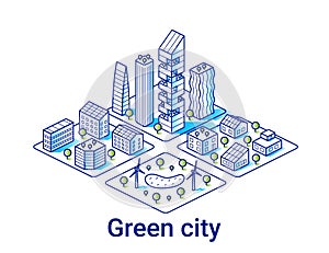 Green city isometric linear illustration