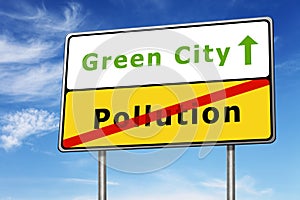 Green city road sign concept
