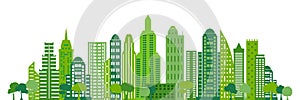 Green city silhouette, cityscapes - vector photo