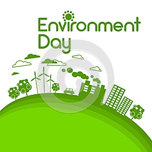 Green City Silhouette Wind Turbine Solar Energy Panel World Environment Day