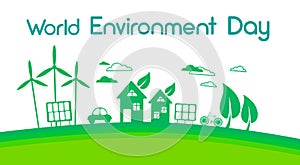 Green City Silhouette Wind Turbine Solar Energy Panel World Environment Day