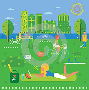 Green city summer illustrations