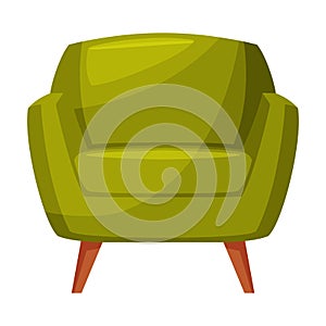 Green Classic Armchair, Cozy Room Interior Design Vector Illustration on White Background