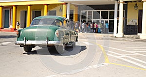 Green classic car, vintage, retro