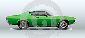 Green classic muscle car in vector.