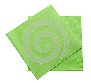 Green clean paper tissues on white background, top view