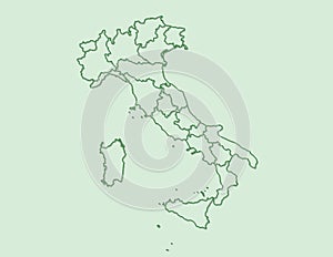 A green clear Italy map with borders of political divisions on light background