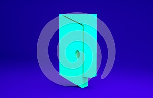 Green Closed door icon isolated on blue background. Minimalism concept. 3d illustration 3D render