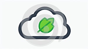 Green Cloud Computing Icon Sustainable Technology Symbol with Leaf Inside, Isolated on White