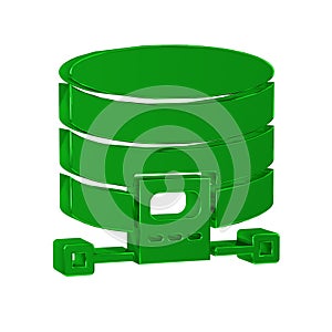 Green Cloud database icon isolated on transparent background. Cloud computing concept. Digital service or app with data