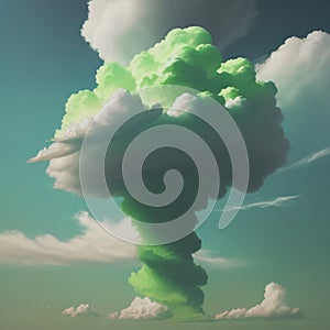 green cloud storm tornado in the ocean, Generative AI