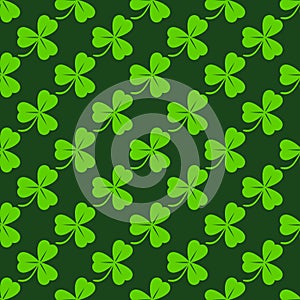 Green clover diagonal seamless pattern. St. Patrick`s day background