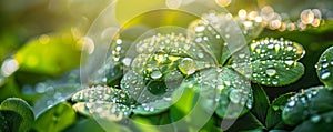 Green Clover Leaves Covered in Water Droplets