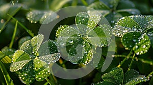 Green Clover Leaves Covered in Water Droplets