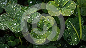 Green Clover Leaves Covered in Water Droplets