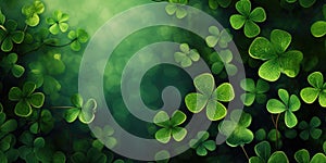 Green clover leaves on a dark background. St. Patrick's Day concept