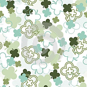 Green Clover Lucky Leaves Holiday Vector Seamless Pattern