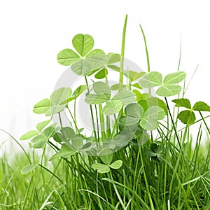Green clover patch in spring grass isolated