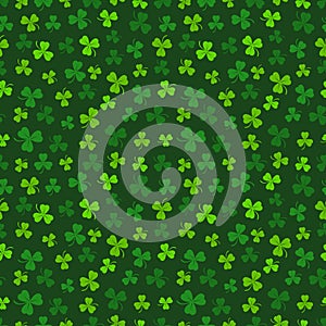 Green clover seamless pattern. St. Patrick`s day background