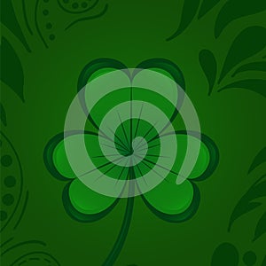 Green Clover Shamrock Happy St. Patrick`s Day. Traditional Irish hollyday template design.