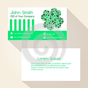 Green cloverleaf abstract business card design eps10