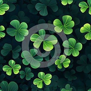 Green clovers as abstract background, wallpaper, banner, texture design with pattern - vector. Dark c
